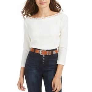 Nwts American Rag Lace TrimPointelle Knit Top White Size M